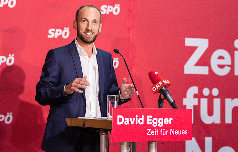 Landesparteivorsitzender David Egger bei seiner ersten Pressekonferenz